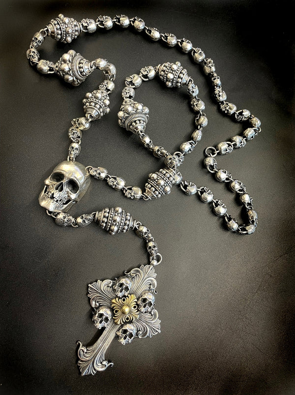 Biker Skull Cross Rosary Necklace