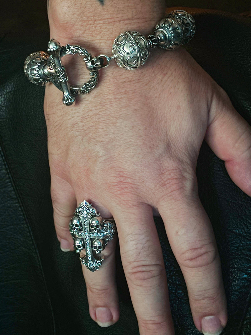 Deus Vult Bling Crystal Cross Skull Ring