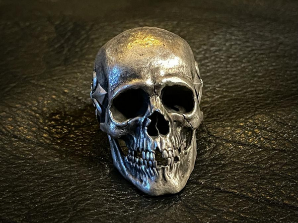 Large Realistic Fleur de Lis Silver Skull Ring