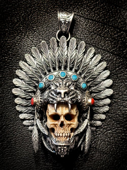 Aztec Mexican Warrior Panther Skull Amulet Pendant