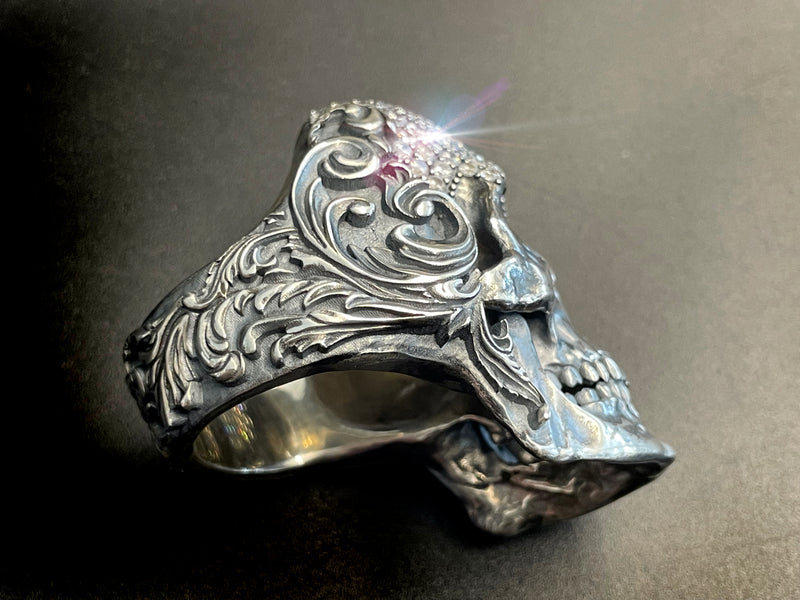 Crystal Skull Biker Ring 