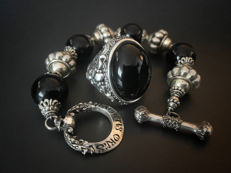 Black agate devil skull ring