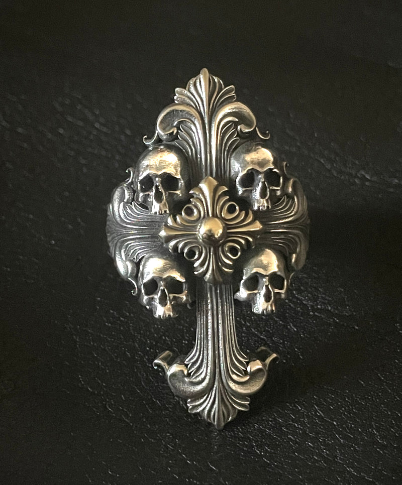 Deus Vult Gold Cross Skull Ring