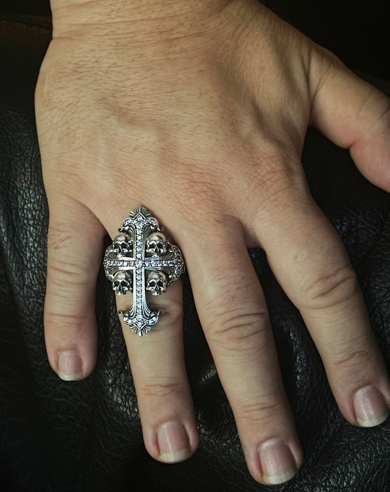 Deus Vult Bling Crystal Cross Skull Ring