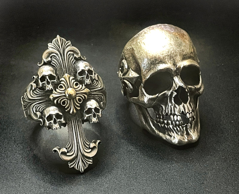 Deus Vult Gold Cross Skull Ring