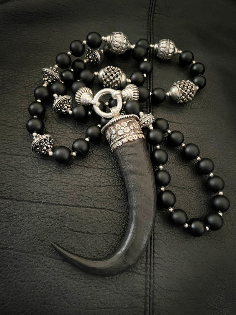 Horn Mala Beads Biker Chain Necklace
