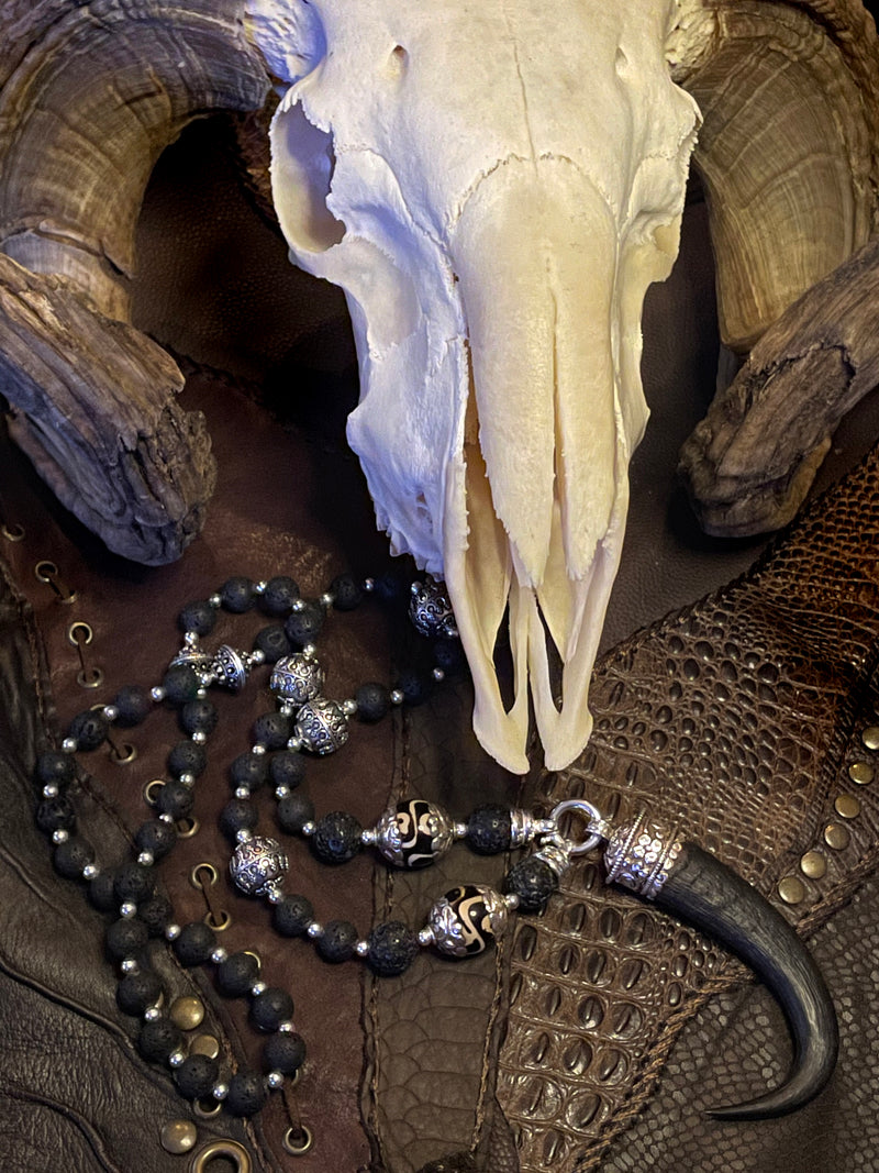 Devil's Horn Lava Stone Mala Chain Necklace