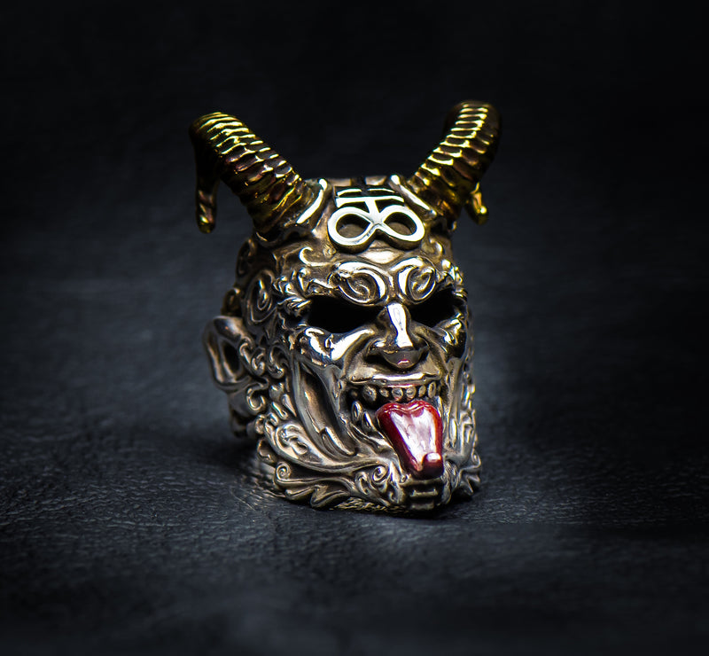 Leviathan Cross Horned Devil Demon  Satan Skull Ring