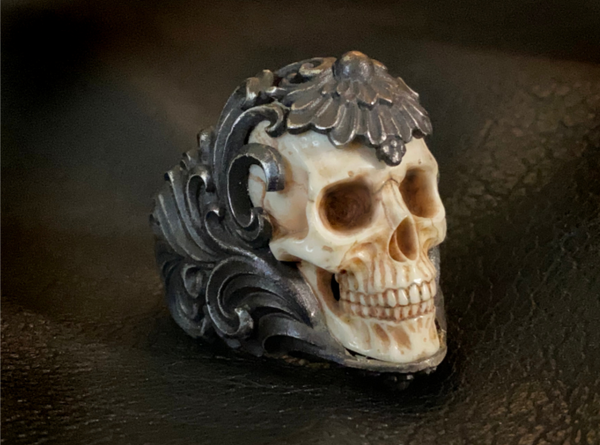 Floral Antler Skull Ring