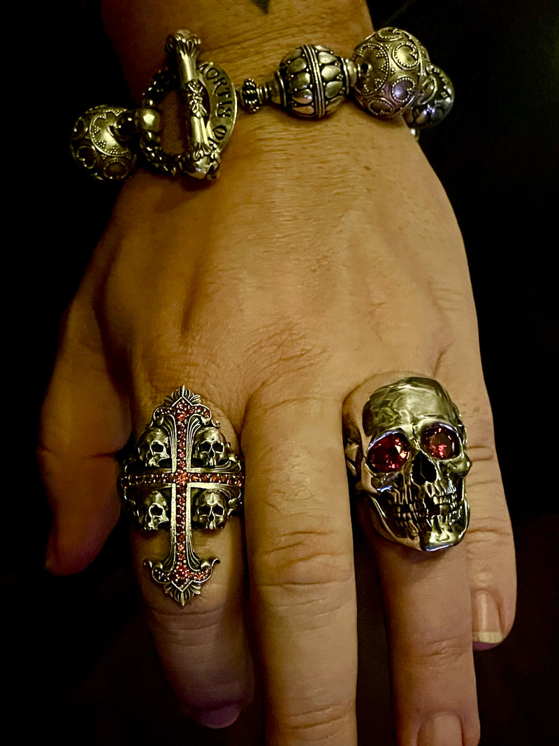 King Baby Studio Men's Large Skull Ring with Gold Alloy Snake, Size 13