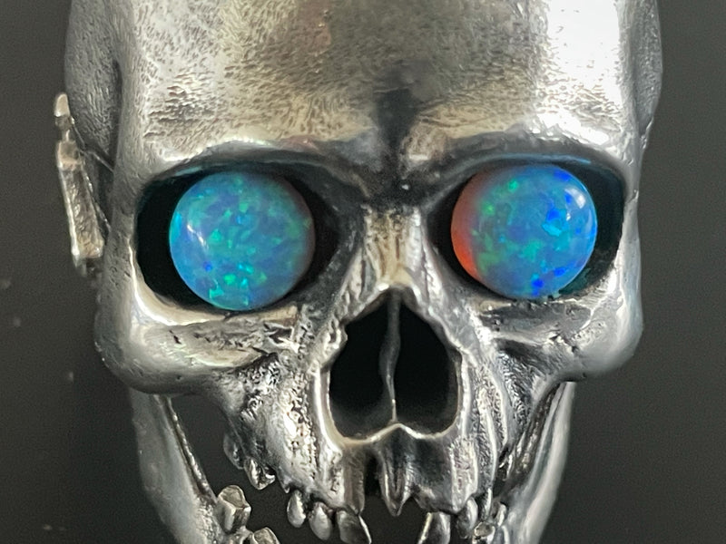 Big Biker Skull Ring with Opal Gemstones