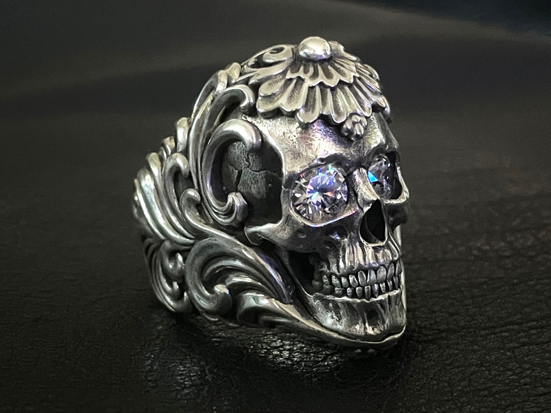 Crystal Skull Biker Ring