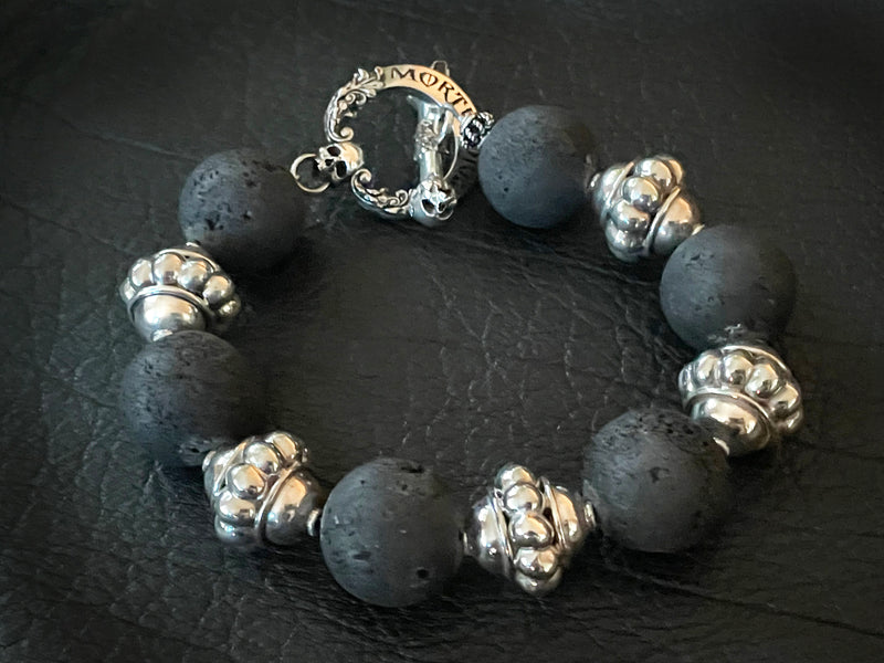 Black Lava Stone Skull Bracelet 
