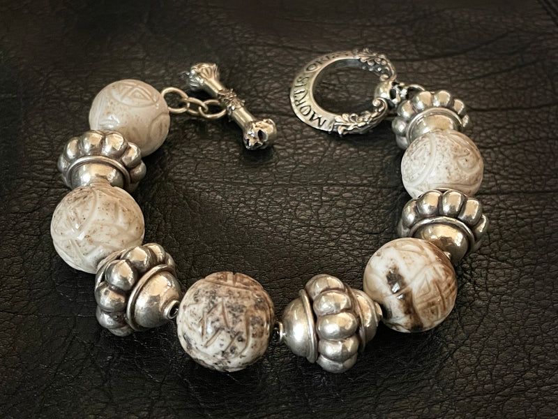 Jasper Stone Skull Silver Bracelet 