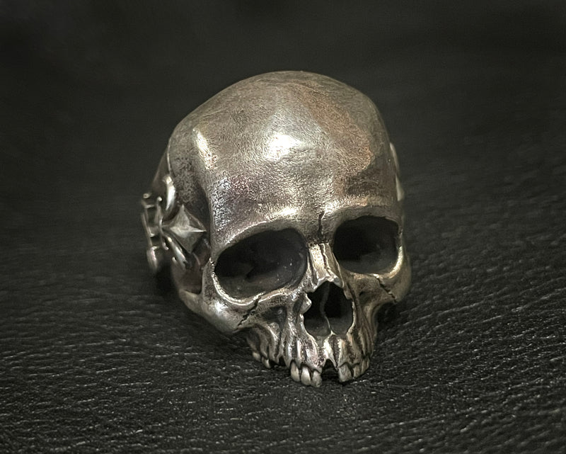 Realistic Half Jaw Fleur de Lis Skull Ring