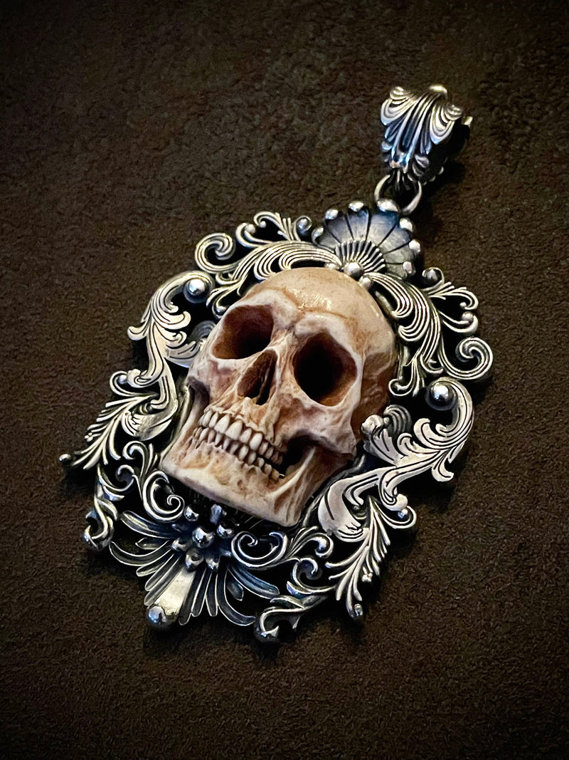 Baroque Mirror Skull Pendant Amulet