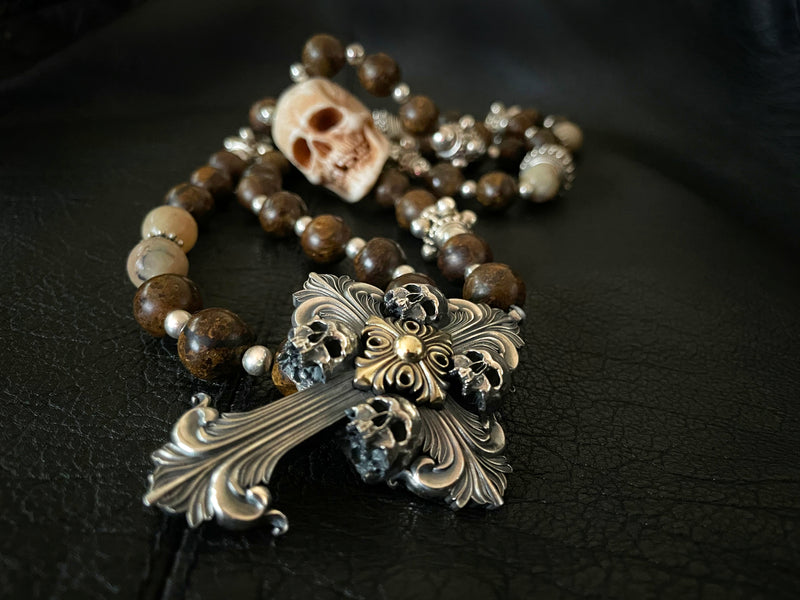 Skull Cross Rosary Necklace