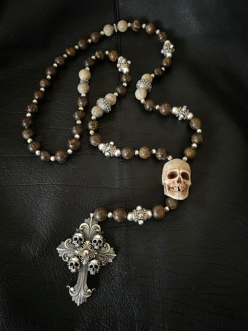 Skull Cross Rosary Necklace