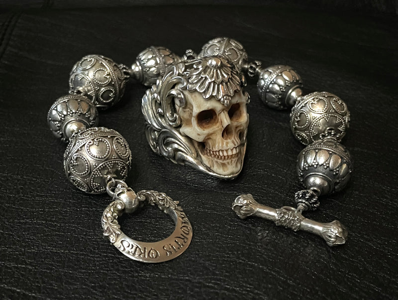 Silver Mala Skull Bracelet 
